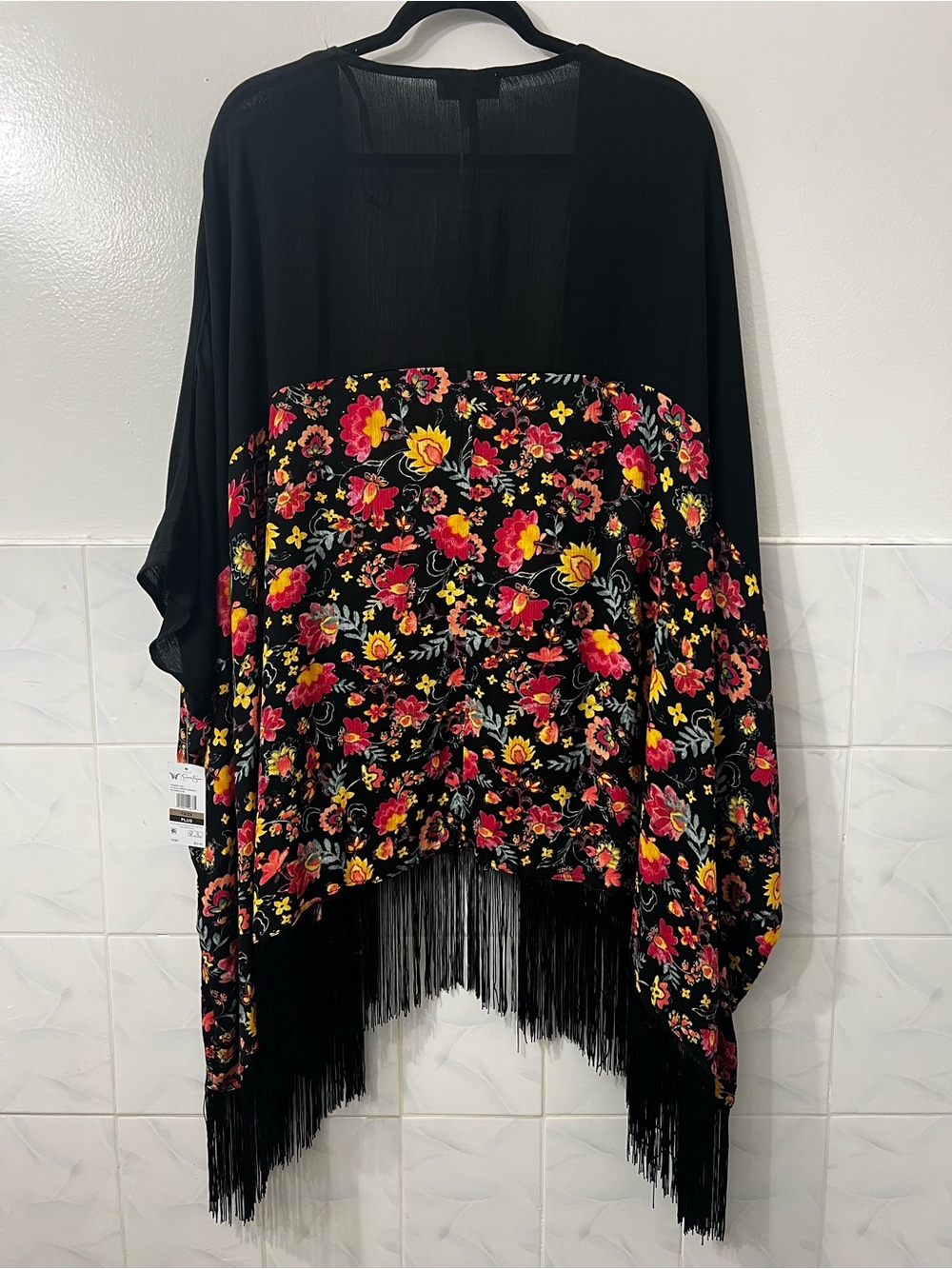 Jessica Simpson Fringe Watercolor Floral Kimono Women’s 1XL/2XL Whimsigoth Boho